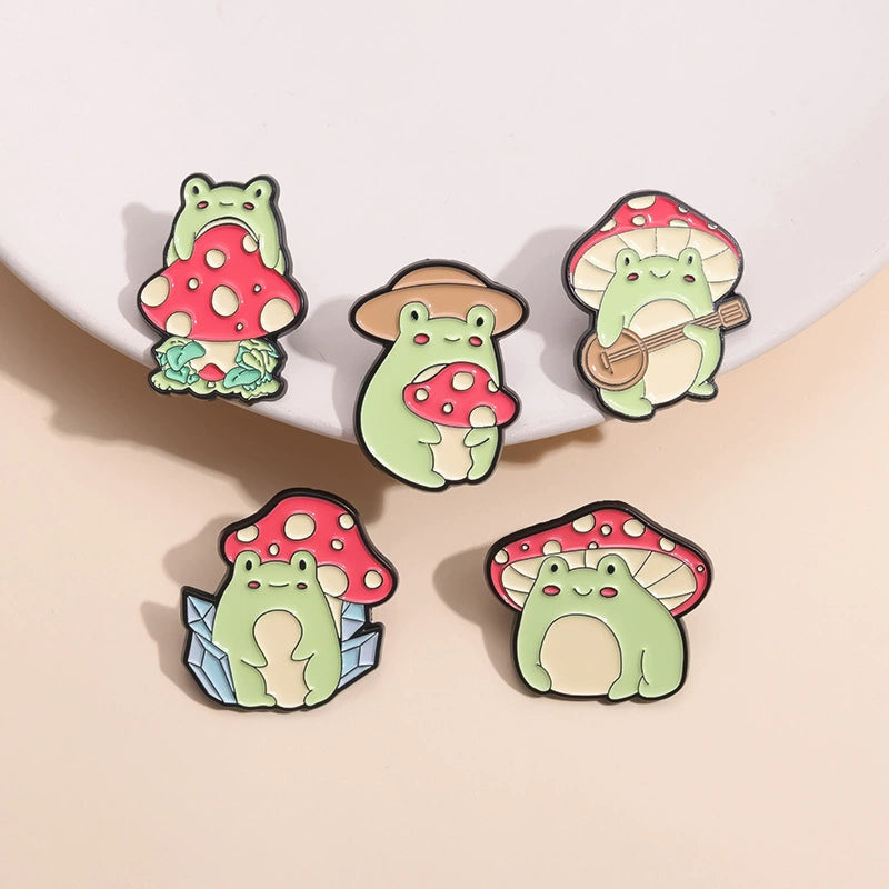Creative Cute Frog & Mushroom Enamel Pin Set | Designer Animal Metal Brooch Collection | Cross-Border Best-Selling Accessories Wholesale