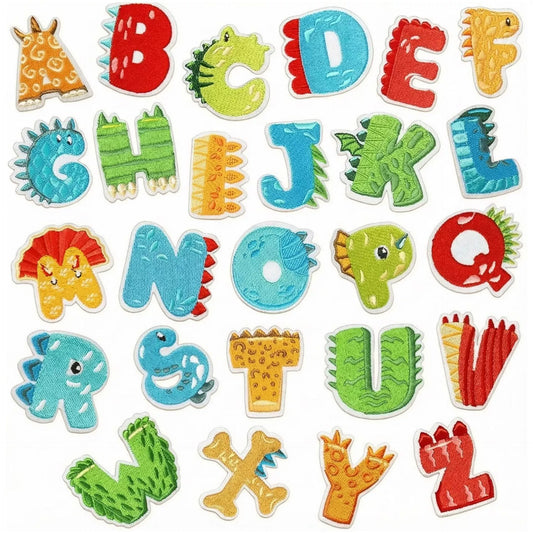 Cute Dinosaur Alphabet Embroidery Patches Iron On Cartoon Letter Applique for Kids Clothes Backpack DIY Decoration