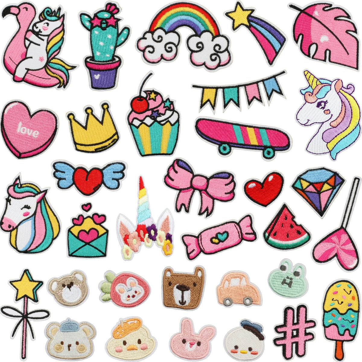 Ready to Ship Cute Unicorn Rainbow Embroidered Patch Set Cartoon Animal Iron on Patches for Kids Clothes Bags
