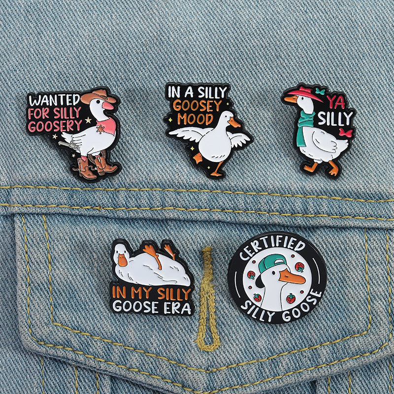 Cute White Goose with Gold Design Enamel Pin | Creative Animal Brooch with Letter Accent