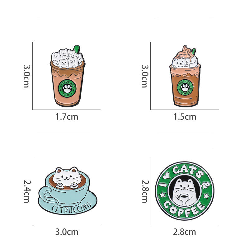 Best-Selling Cartoon Cat Ice Cream & Coffee Enamel Pin | Alloy Painted Metal Brooch | Apparel & Dress Accessories Wholesale