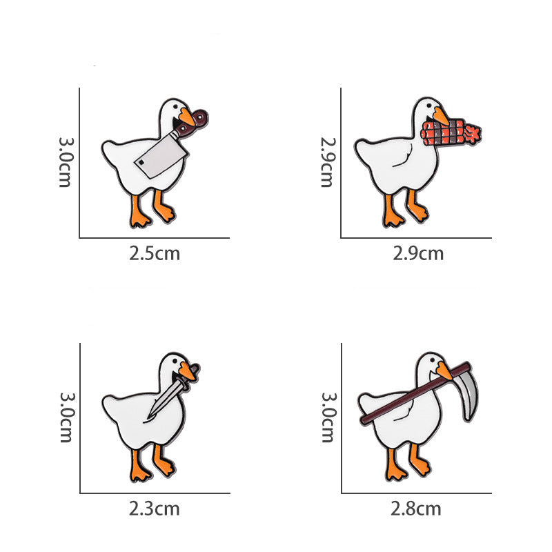 Creative Funny Duck Enamel Pin Set with Knife & Scythe Design | Animal Metal Brooch Collection | Apparel & Bag Accessories Wholesale