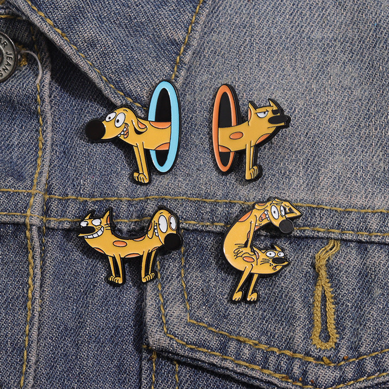 Creative Yellow Cat & Dog Cartoon Enamel Pin Set | Cute Anime Metal Brooch Collection | Apparel & Lapel Accessories Wholesale