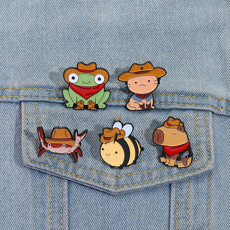 Cute Cat, Crab, Bee, Frog & Capybara Enamel Pins | Animal Metal Brooches for Clothing & Accessories
