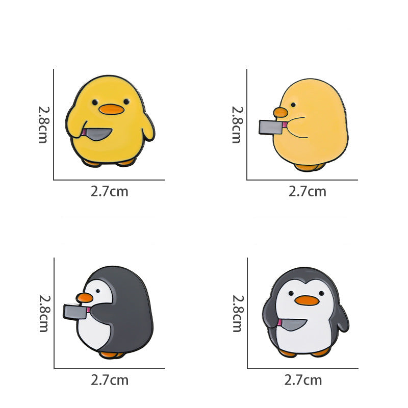 Creative Cute Penguin & Yellow Duck Enamel Pin Set | Cartoon Animal Metal Brooch Collection | Bag & Apparel Accessories Wholesale