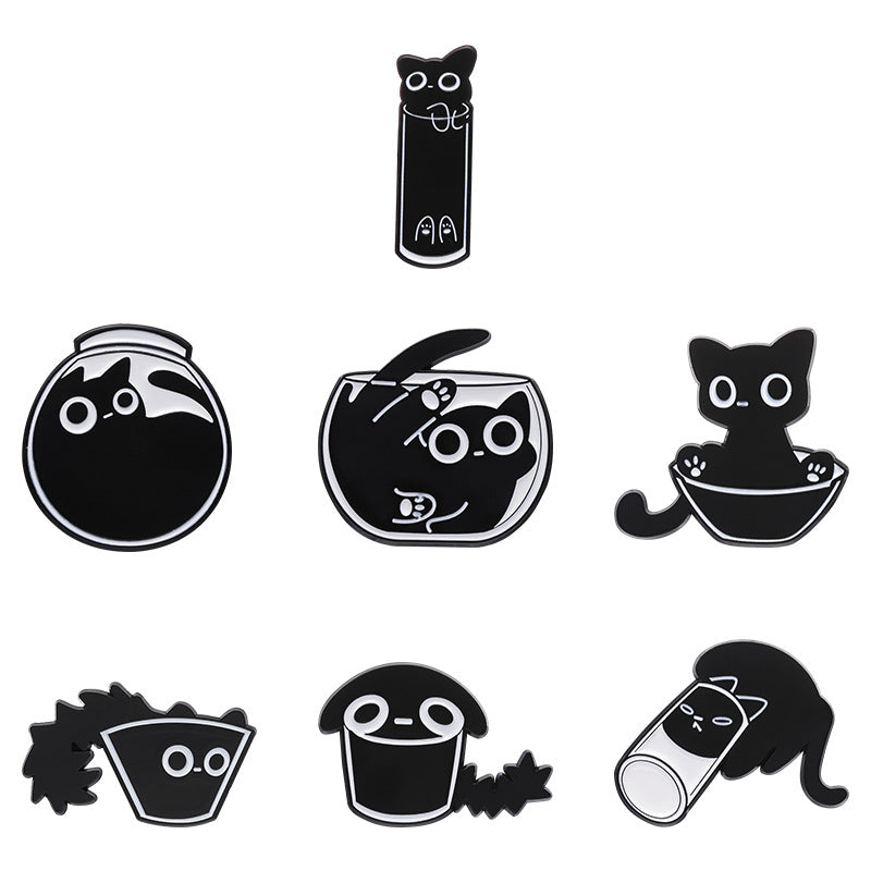 Creative Cute Hide-and-Seek Cat Enamel Pin | Minimalist Cartoon Animal Metal Brooch | Scarf & Apparel Accessories Wholesale