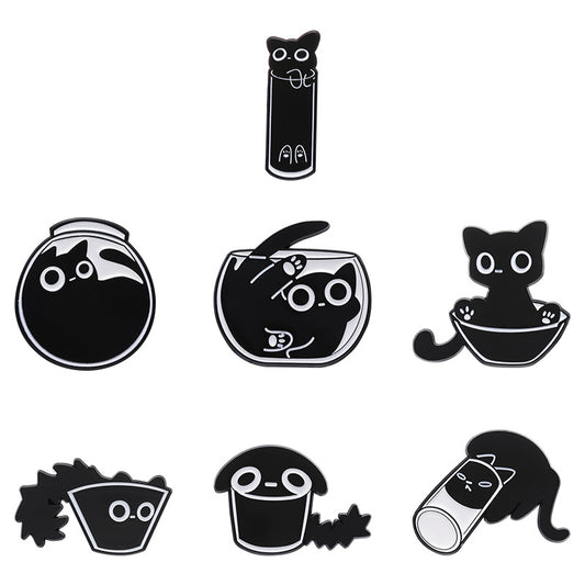 Creative Cute Hide-and-Seek Cat Enamel Pin | Minimalist Cartoon Animal Metal Brooch | Scarf & Apparel Accessories Wholesale