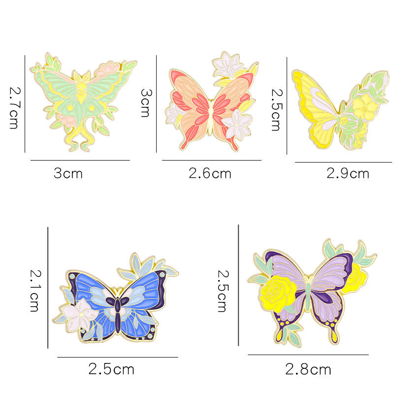 Creative Floral Glazed Lily & Colorful Butterfly Enamel Pin Set | Artistic Metal Brooch Collection | Apparel & Scarf Accessories Wholesale