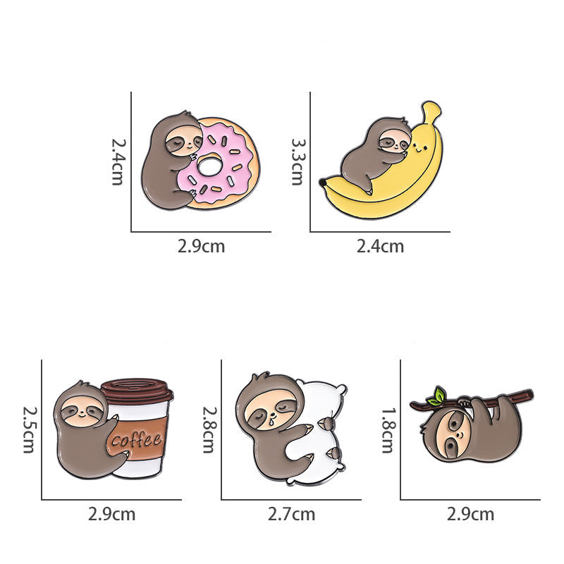 Cute Animal Sloth Enamel Pin | New Cross-Border Collection | Fruit, Banana, Coffee & Donut Metal Badg