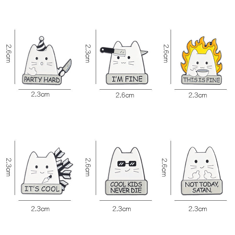 Funny Cute White Cat Enamel Pin | Arrow-Struck & Knife-Holding Cartoon Metal Brooch | Apparel & Bag Accessories Wholesale