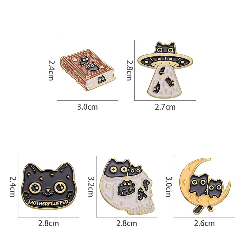 Creative Cute Book Cat Moon & Planet Enamel Pin Set | Cartoon Metal Brooch Collection | Apparel & Bag Accessories Wholesale