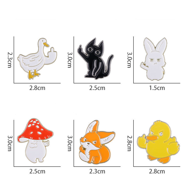 Creative European-Style Sassy Animal Alloy Enamel Pin Set (Mushroom, Fox, Cat, Rabbit) | Novelty Metal Brooch Collection | Bag & Apparel Accessories Wholesale