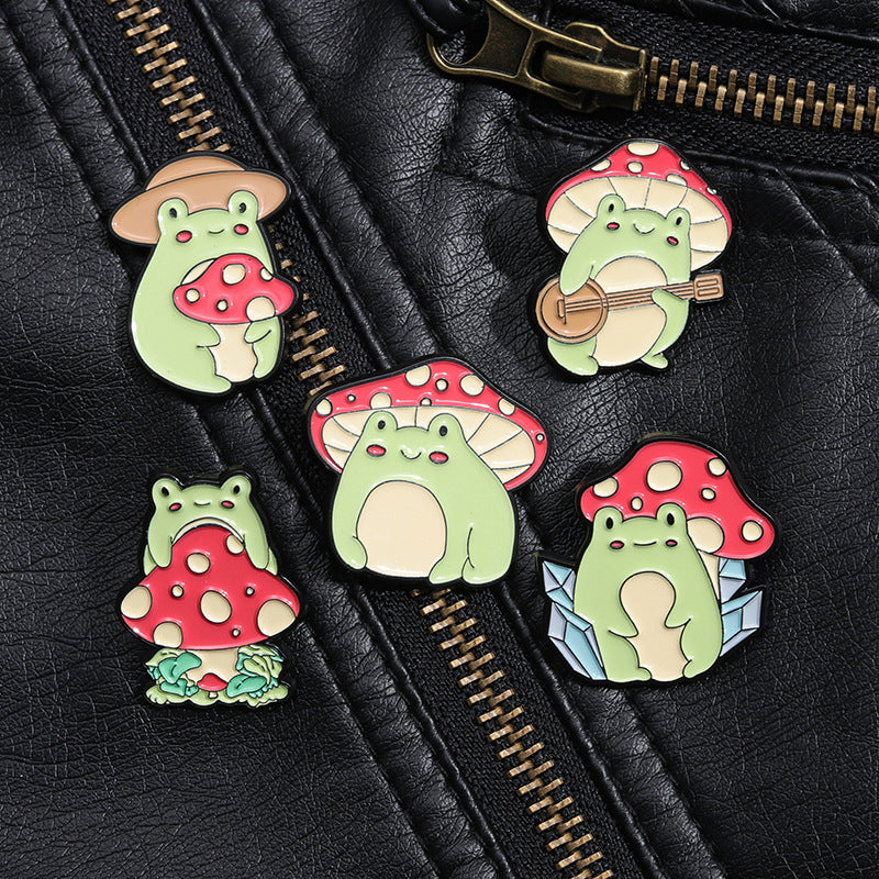 Creative Cute Frog & Mushroom Enamel Pin Set | Designer Animal Metal Brooch Collection | Cross-Border Best-Selling Accessories Wholesale
