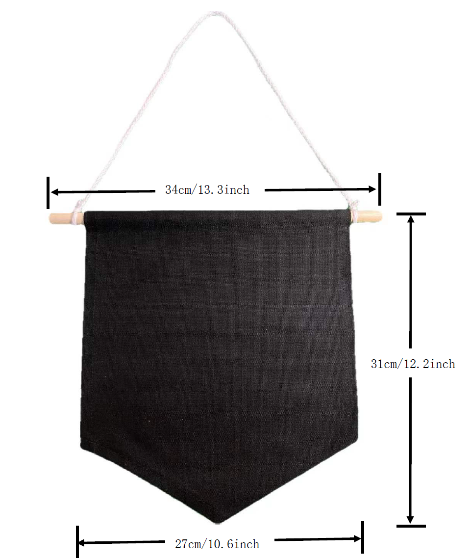 3pcs Set Black Hanging Pennant Blank Cotton Canvas Banner Flag for Decorative