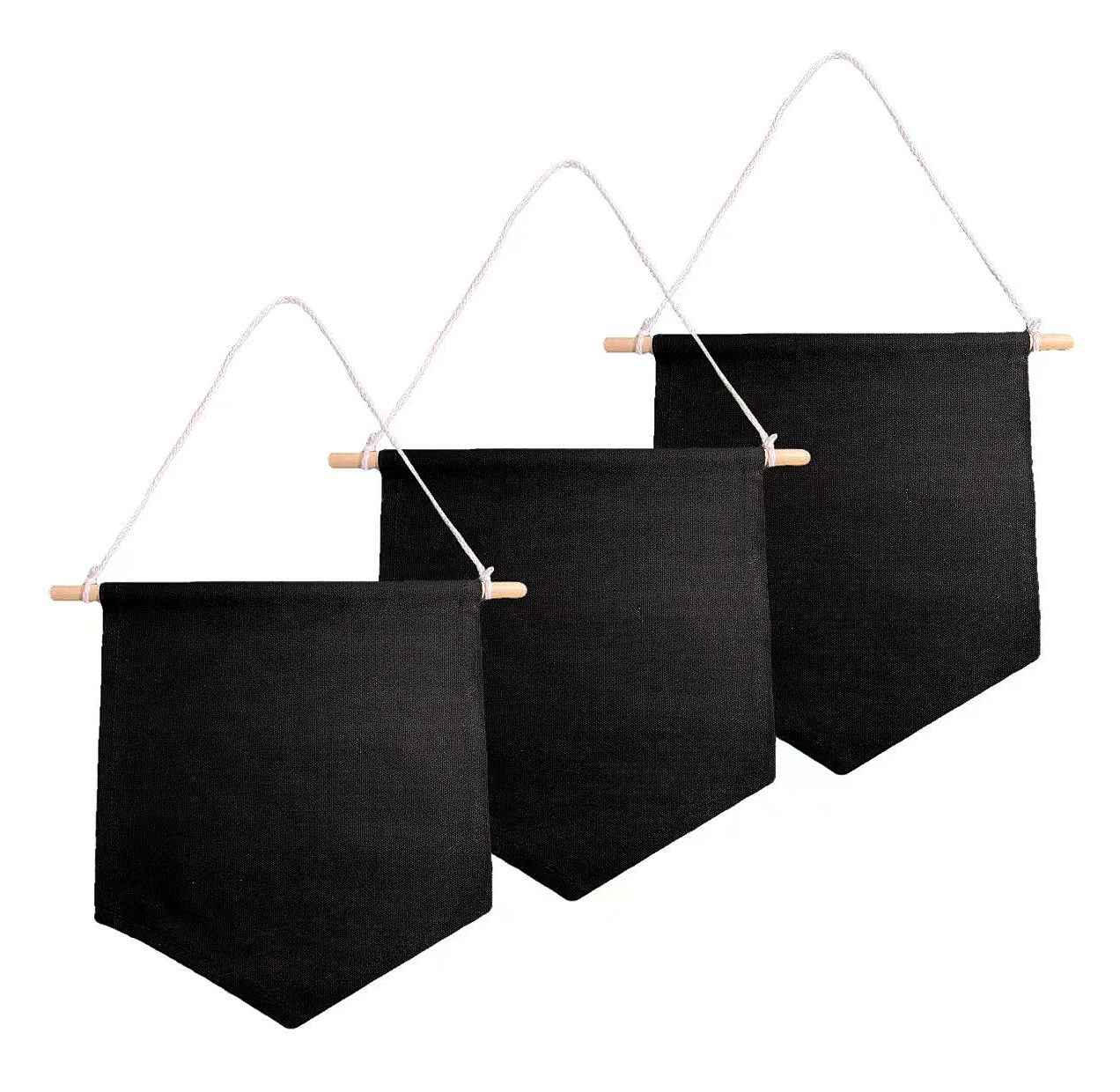 3pcs Set Black Hanging Pennant Blank Cotton Canvas Banner Flag for Decorative