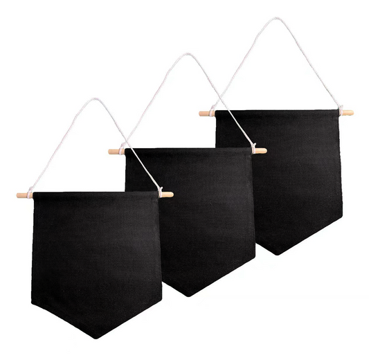 3pcs Set Black Hanging Pennant Blank Cotton Canvas Banner Flag for Decorative