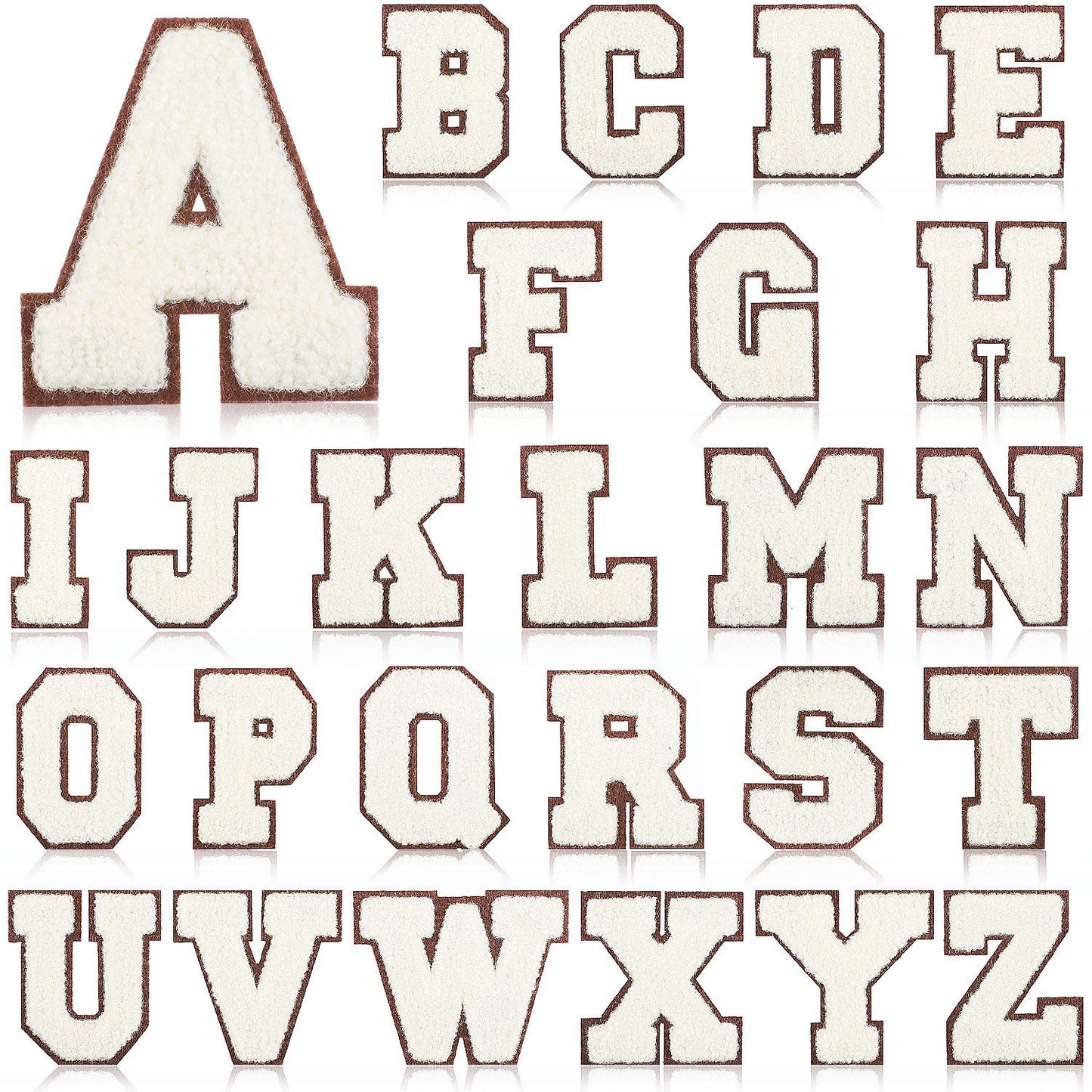 Iron-On Chenille Letter Patch – 7cm Tall, Brown Base with Off-White Letter