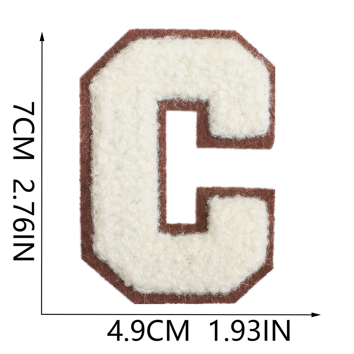 Iron-On Chenille Letter Patch – 7cm Tall, Brown Base with Off-White Letter
