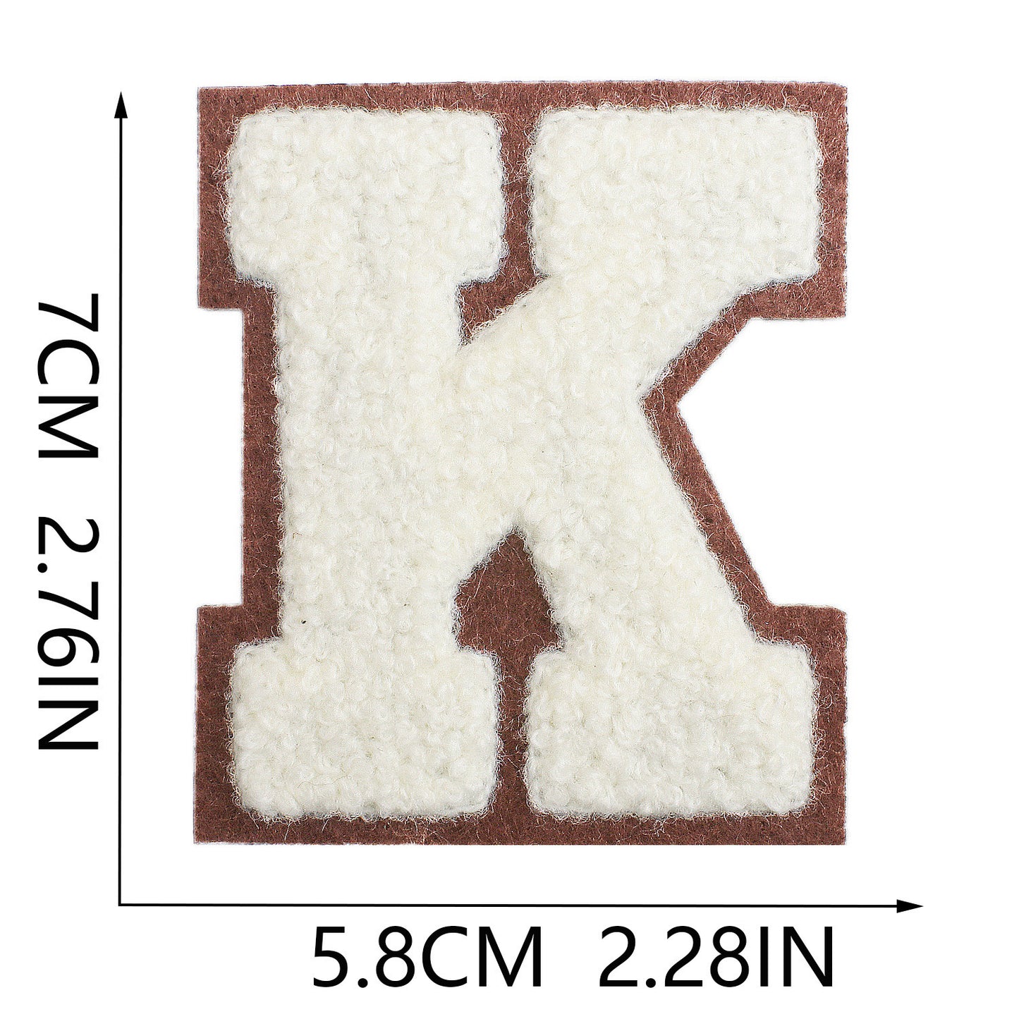 Iron-On Chenille Letter Patch – 7cm Tall, Brown Base with Off-White Letter