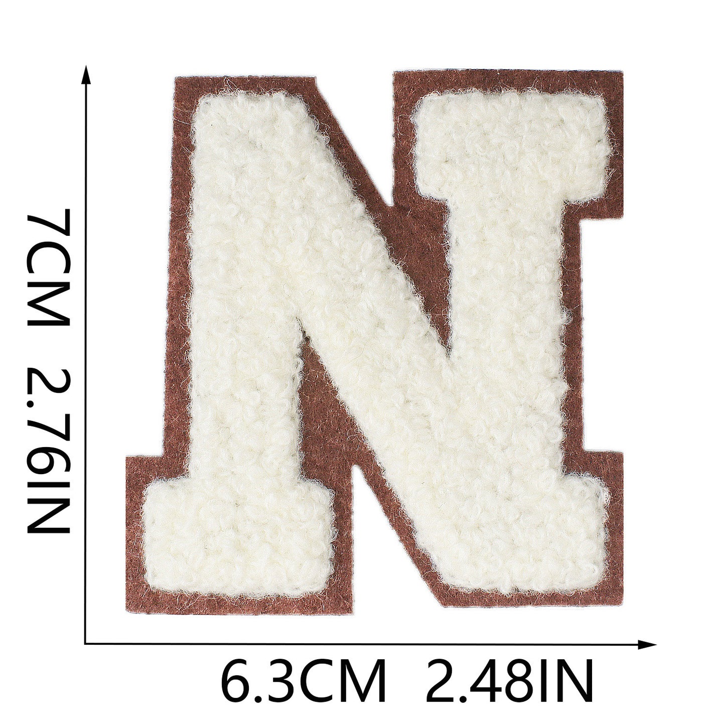 Iron-On Chenille Letter Patch – 7cm Tall, Brown Base with Off-White Letter