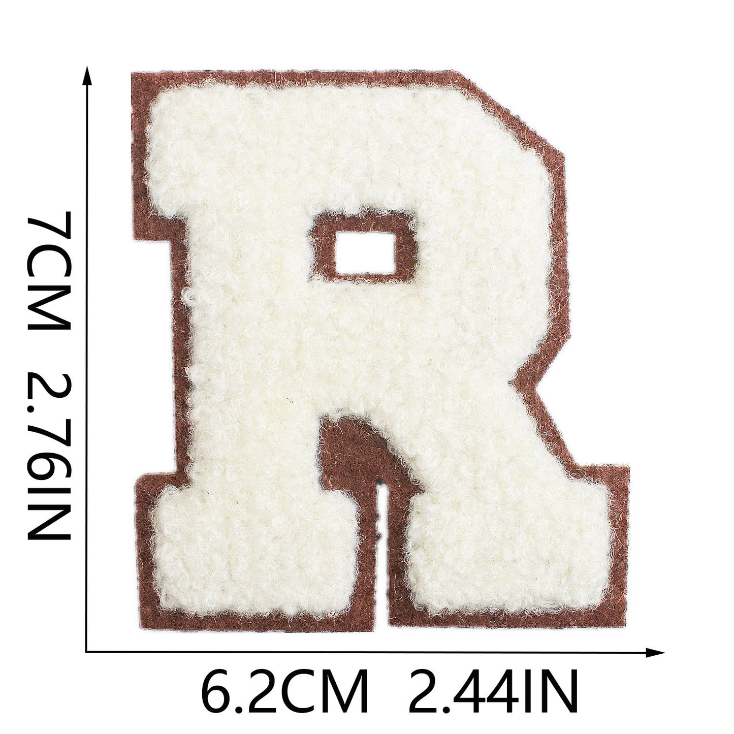 Iron-On Chenille Letter Patch – 7cm Tall, Brown Base with Off-White Letter