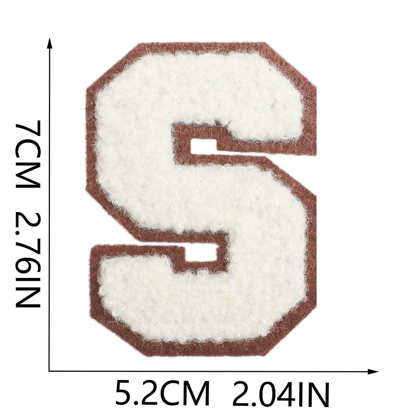 Iron-On Chenille Letter Patch – 7cm Tall, Brown Base with Off-White Letter