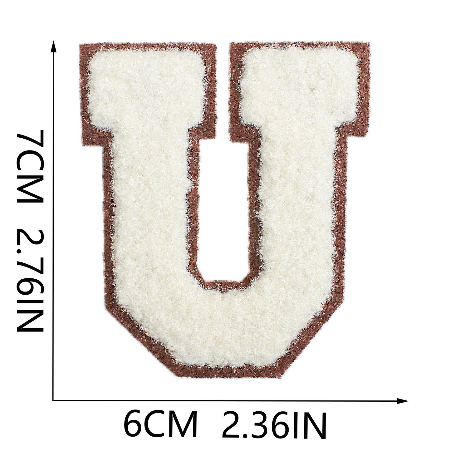 Iron-On Chenille Letter Patch – 7cm Tall, Brown Base with Off-White Letter
