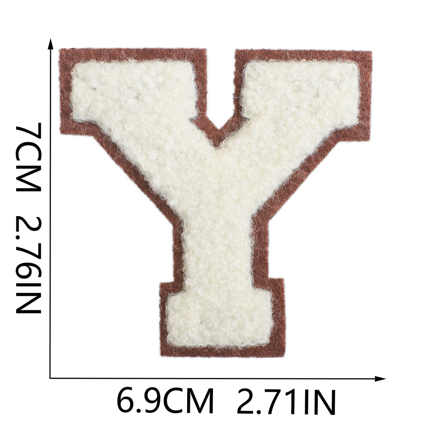 Iron-On Chenille Letter Patch – 7cm Tall, Brown Base with Off-White Letter