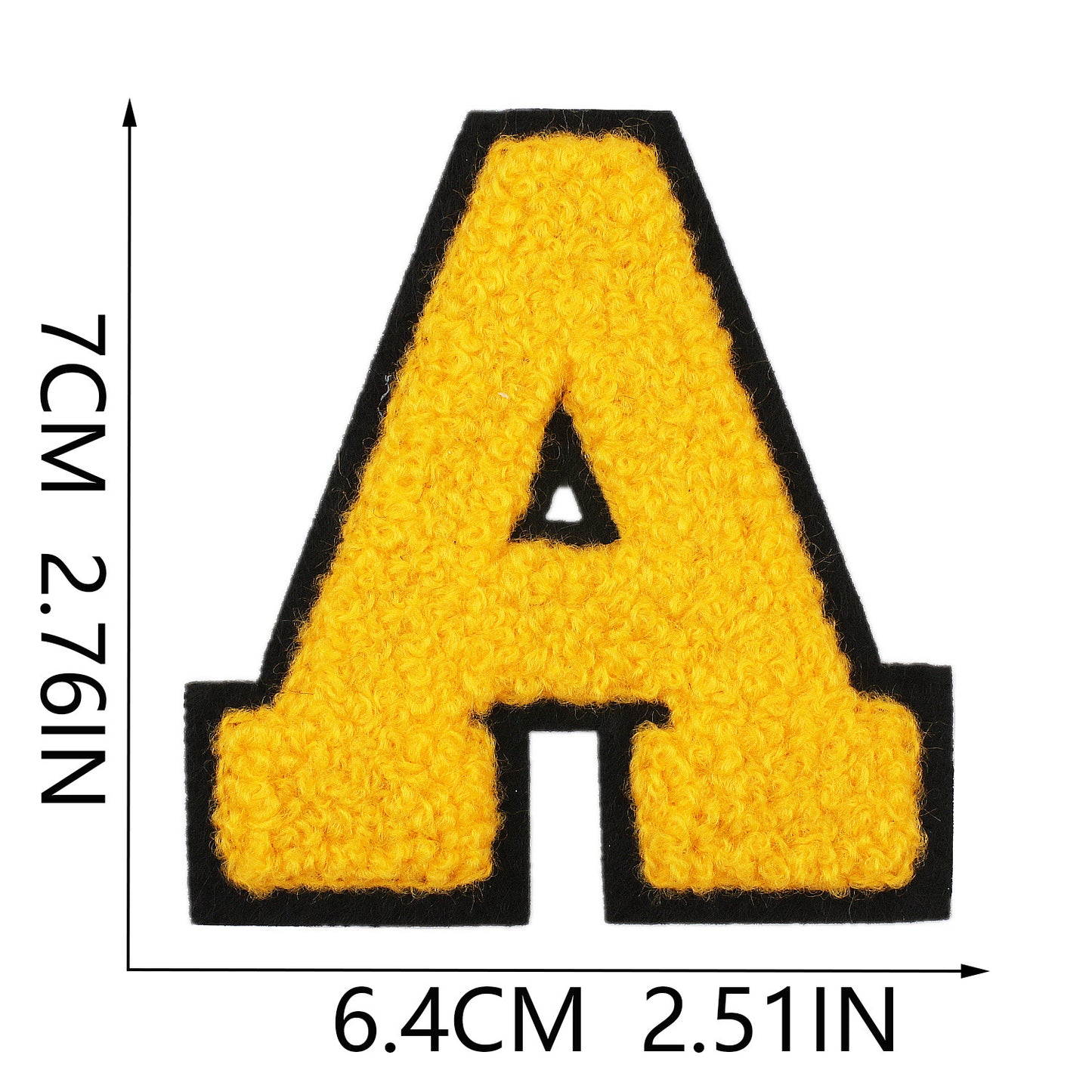 Iron-On Chenille Letter Patch – 7cm Tall, Black Base with Golden Yellow Letter