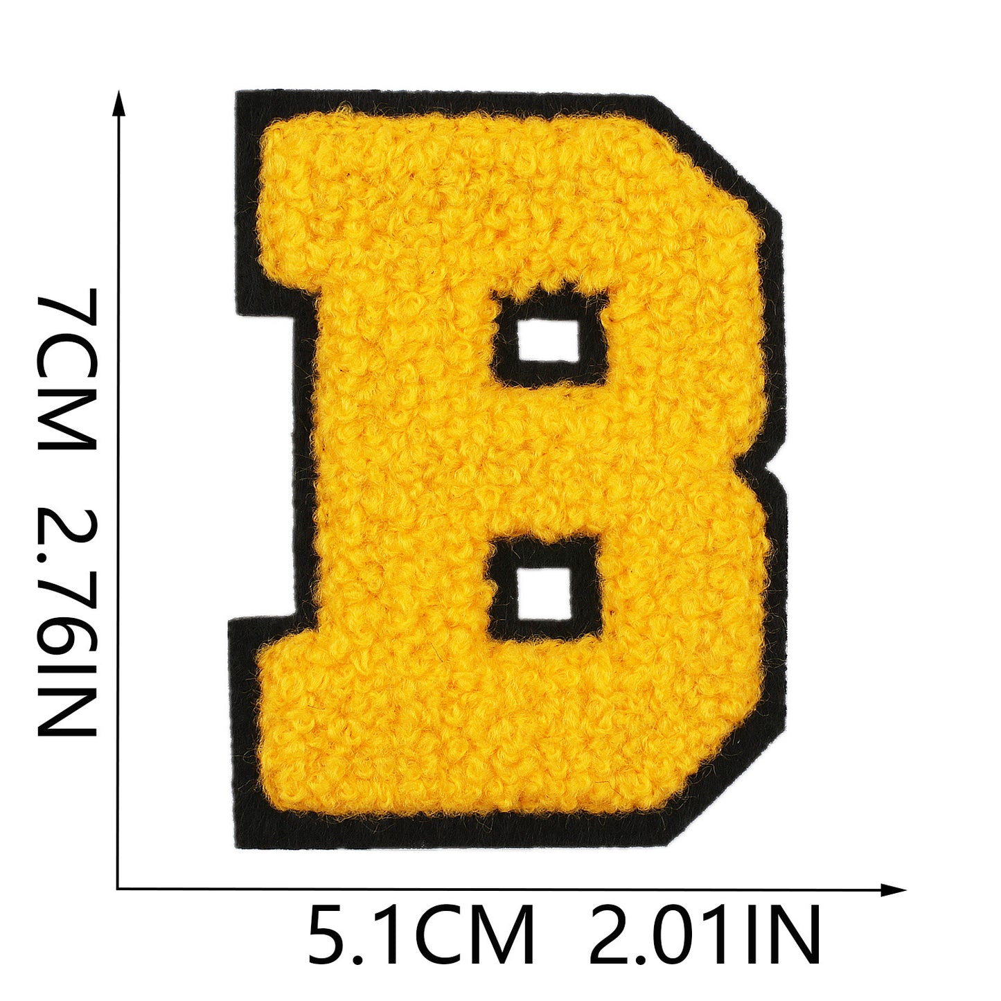 Iron-On Chenille Letter Patch – 7cm Tall, Black Base with Golden Yellow Letter