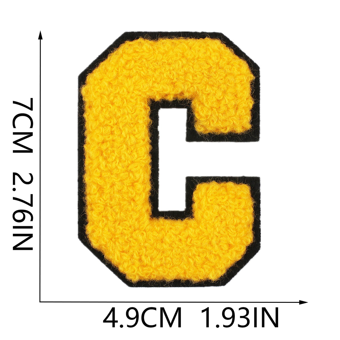 Iron-On Chenille Letter Patch – 7cm Tall, Black Base with Golden Yellow Letter