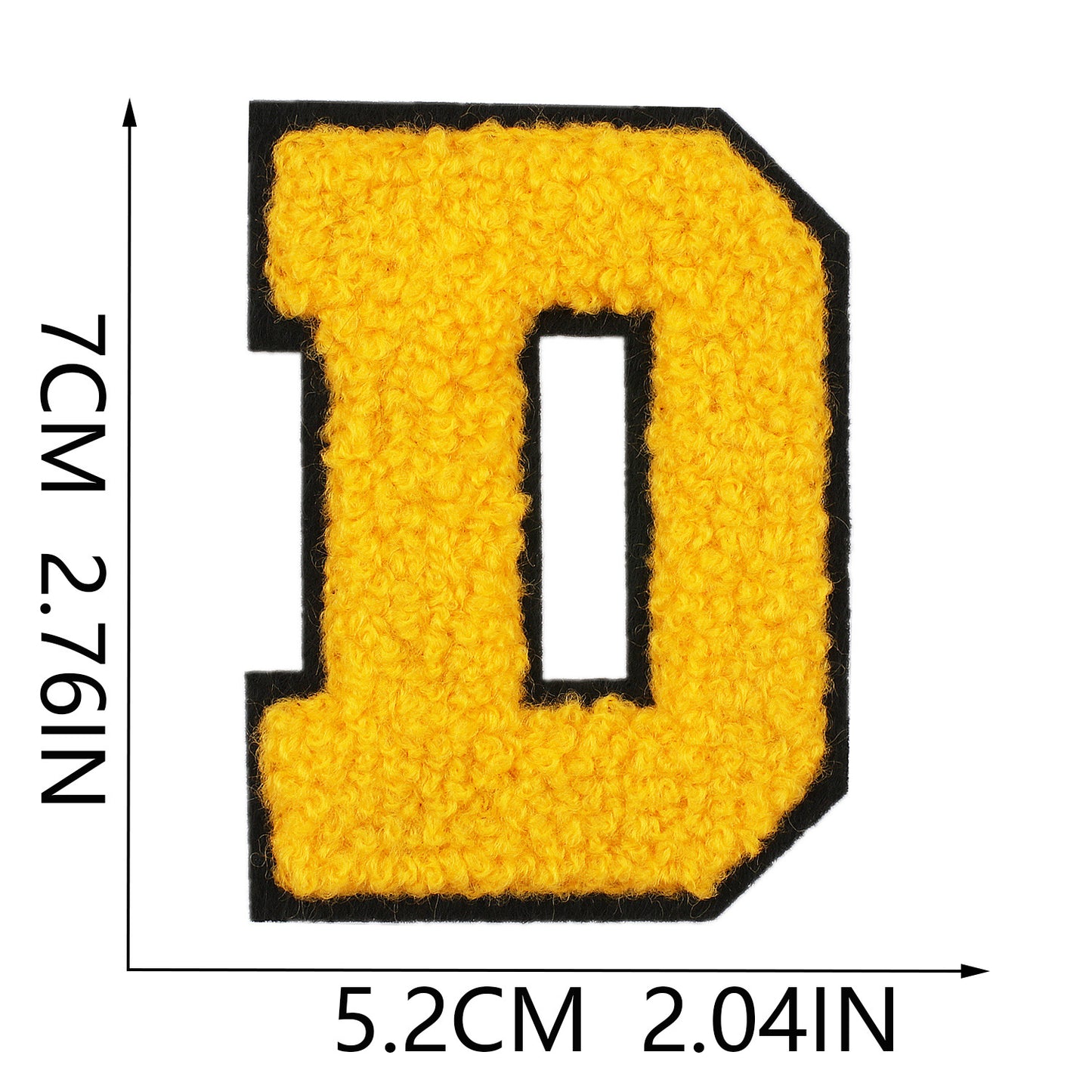 Iron-On Chenille Letter Patch – 7cm Tall, Black Base with Golden Yellow Letter