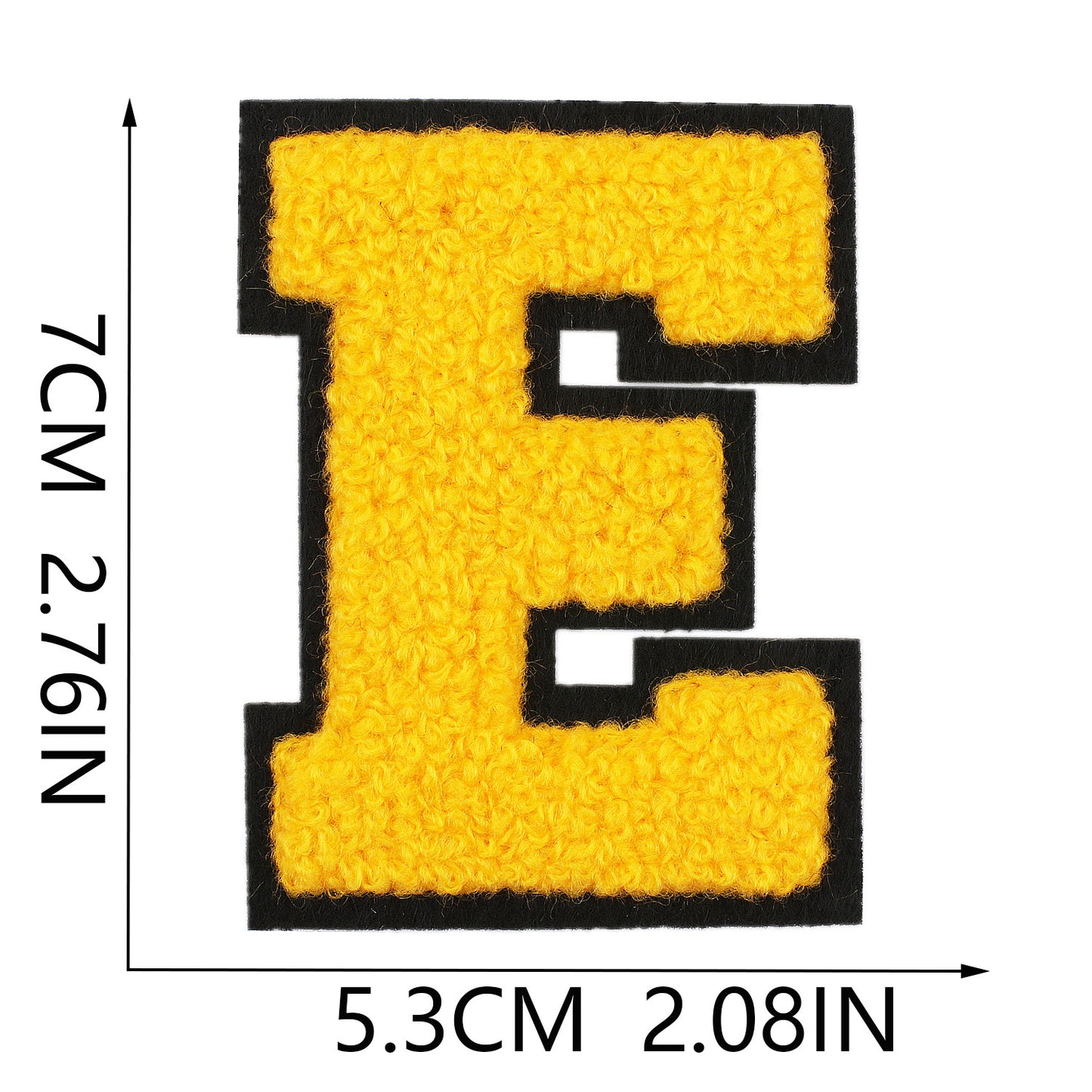 Iron-On Chenille Letter Patch – 7cm Tall, Black Base with Golden Yellow Letter