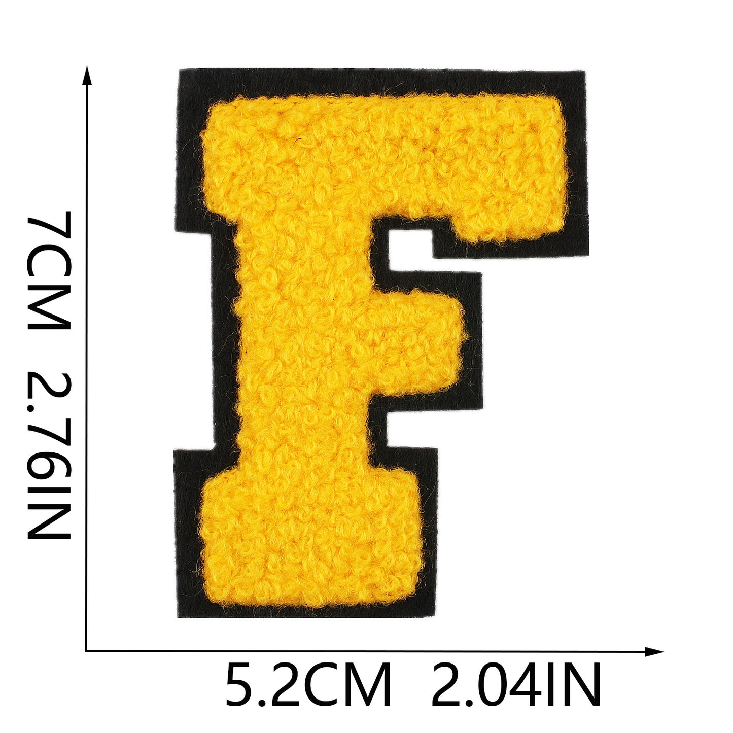 Iron-On Chenille Letter Patch – 7cm Tall, Black Base with Golden Yellow Letter
