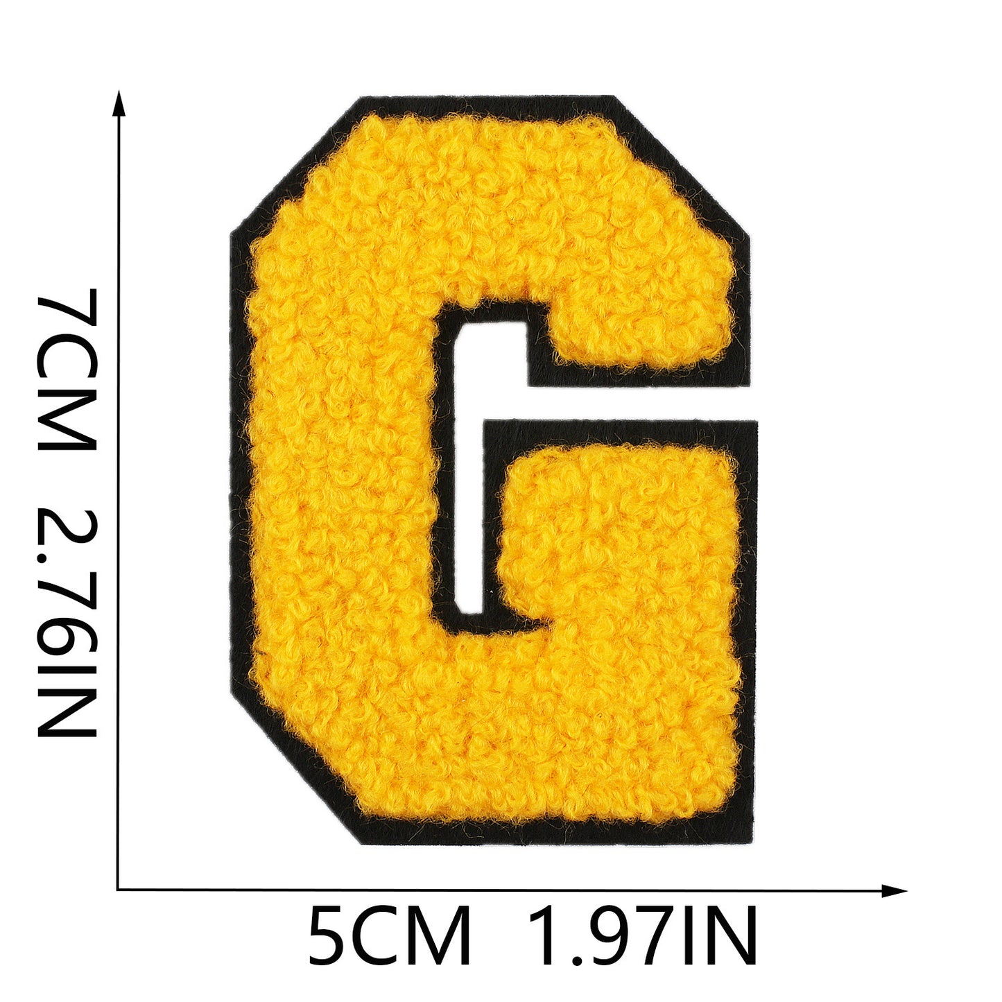 Iron-On Chenille Letter Patch – 7cm Tall, Black Base with Golden Yellow Letter