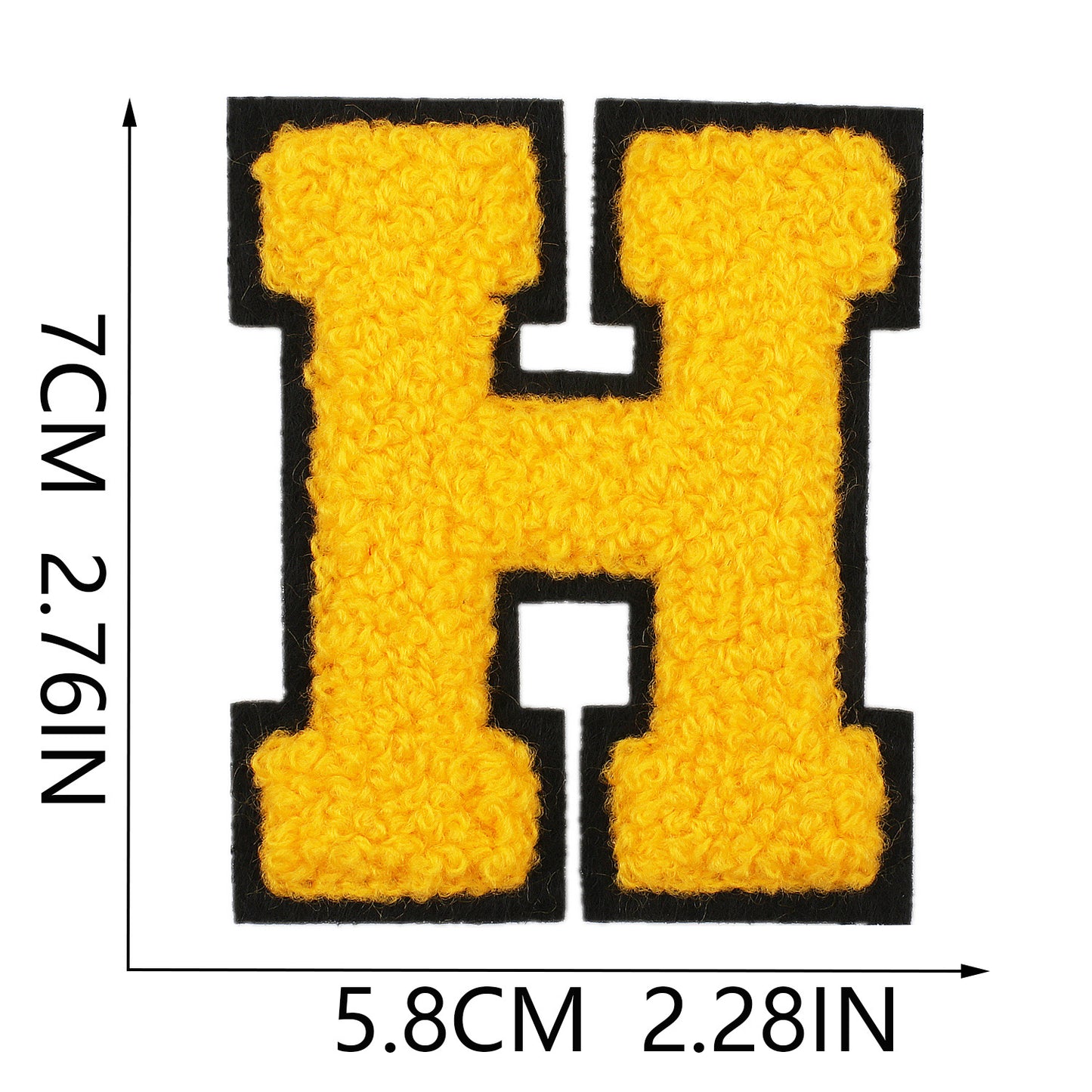 Iron-On Chenille Letter Patch – 7cm Tall, Black Base with Golden Yellow Letter