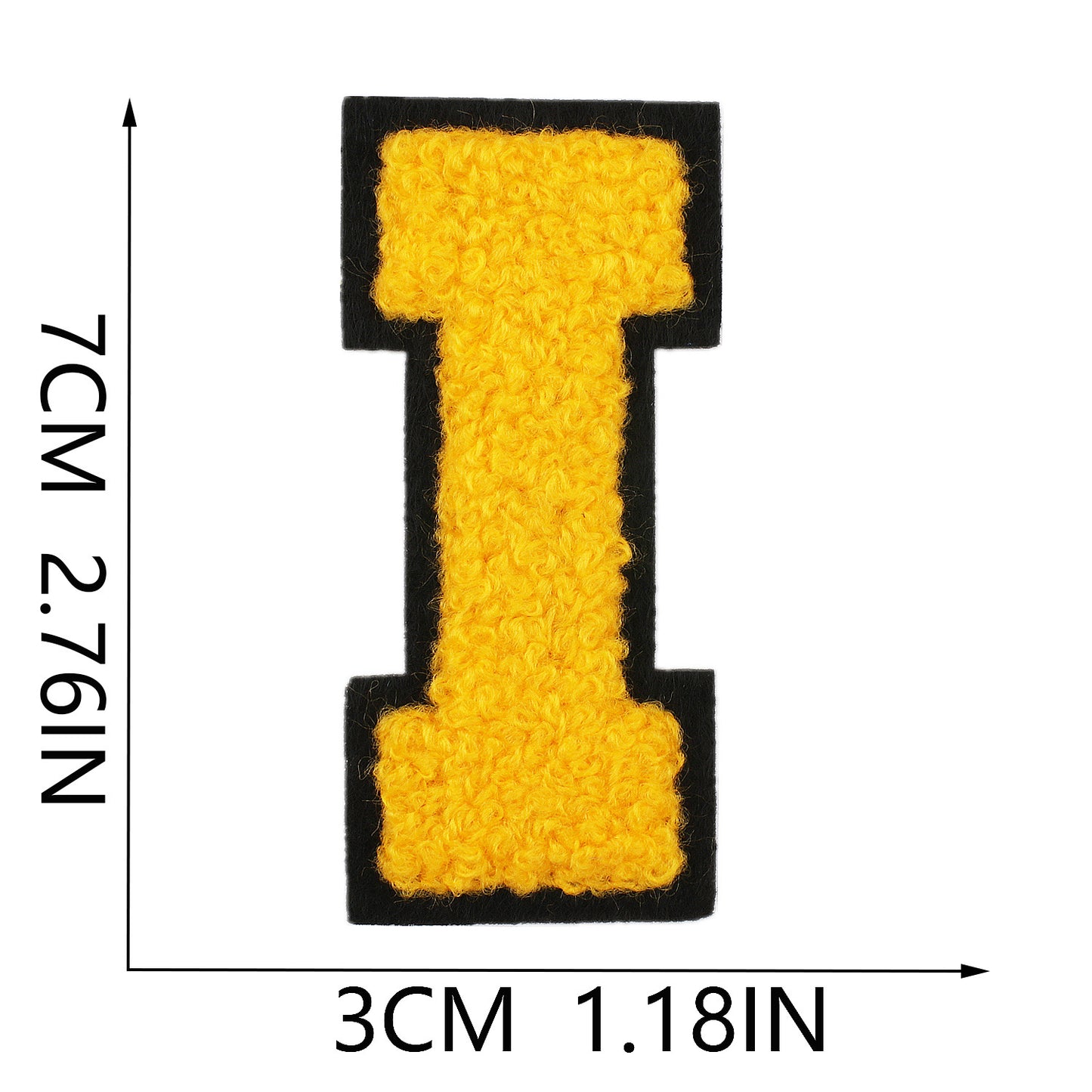 Iron-On Chenille Letter Patch – 7cm Tall, Black Base with Golden Yellow Letter