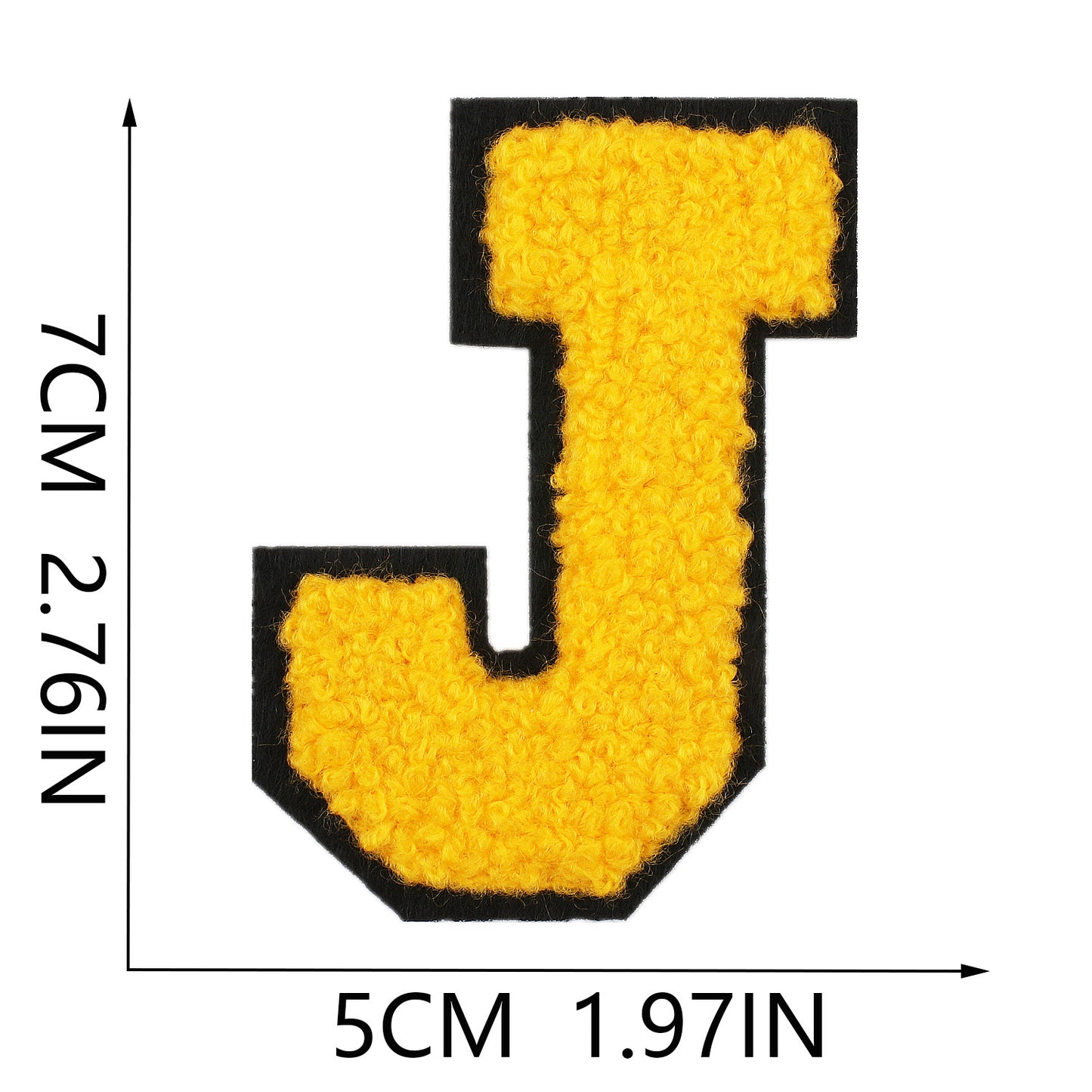 Iron-On Chenille Letter Patch – 7cm Tall, Black Base with Golden Yellow Letter