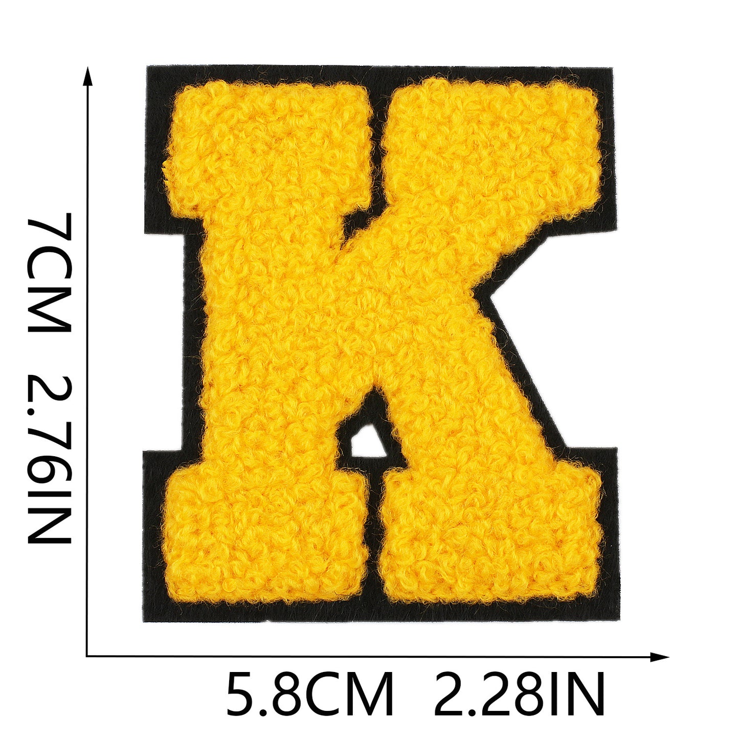 Iron-On Chenille Letter Patch – 7cm Tall, Black Base with Golden Yellow Letter