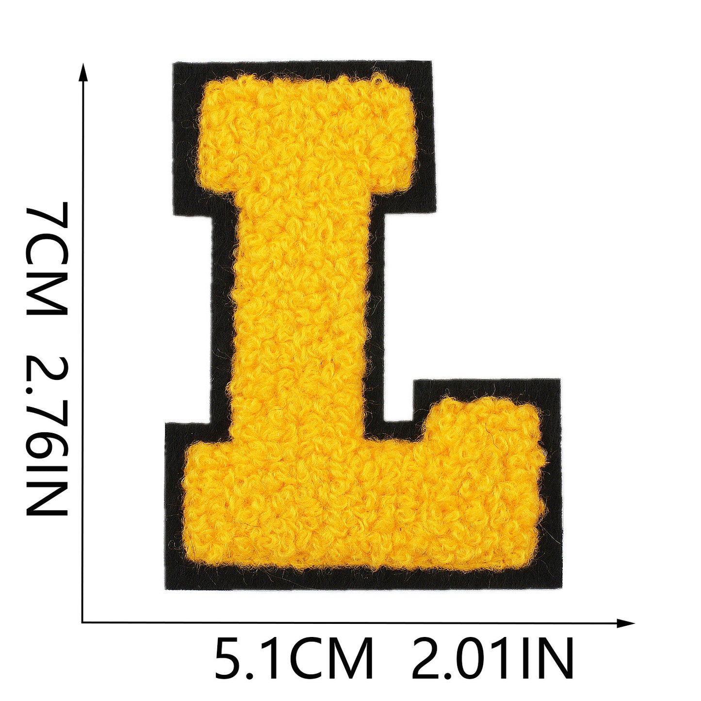 Iron-On Chenille Letter Patch – 7cm Tall, Black Base with Golden Yellow Letter