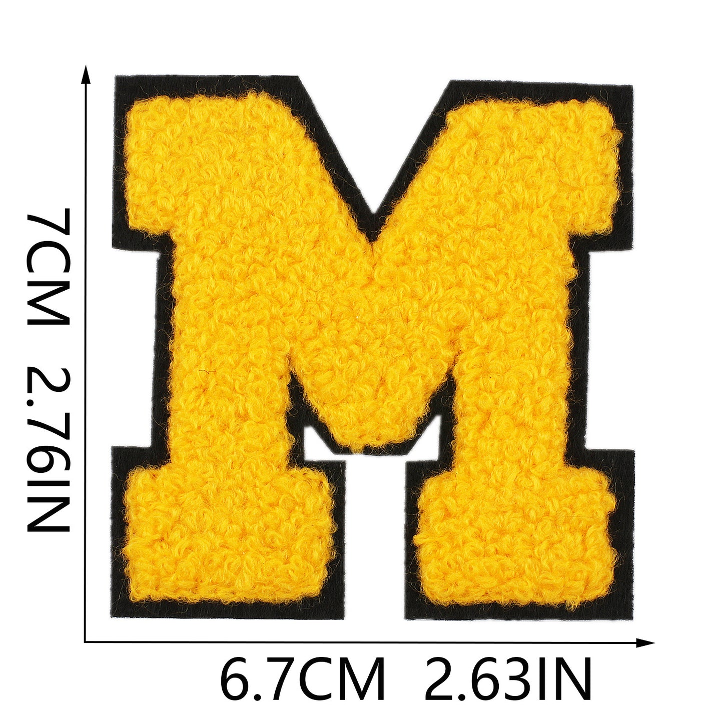 Iron-On Chenille Letter Patch – 7cm Tall, Black Base with Golden Yellow Letter