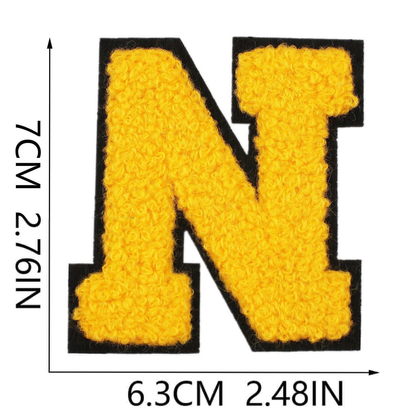 Iron-On Chenille Letter Patch – 7cm Tall, Black Base with Golden Yellow Letter