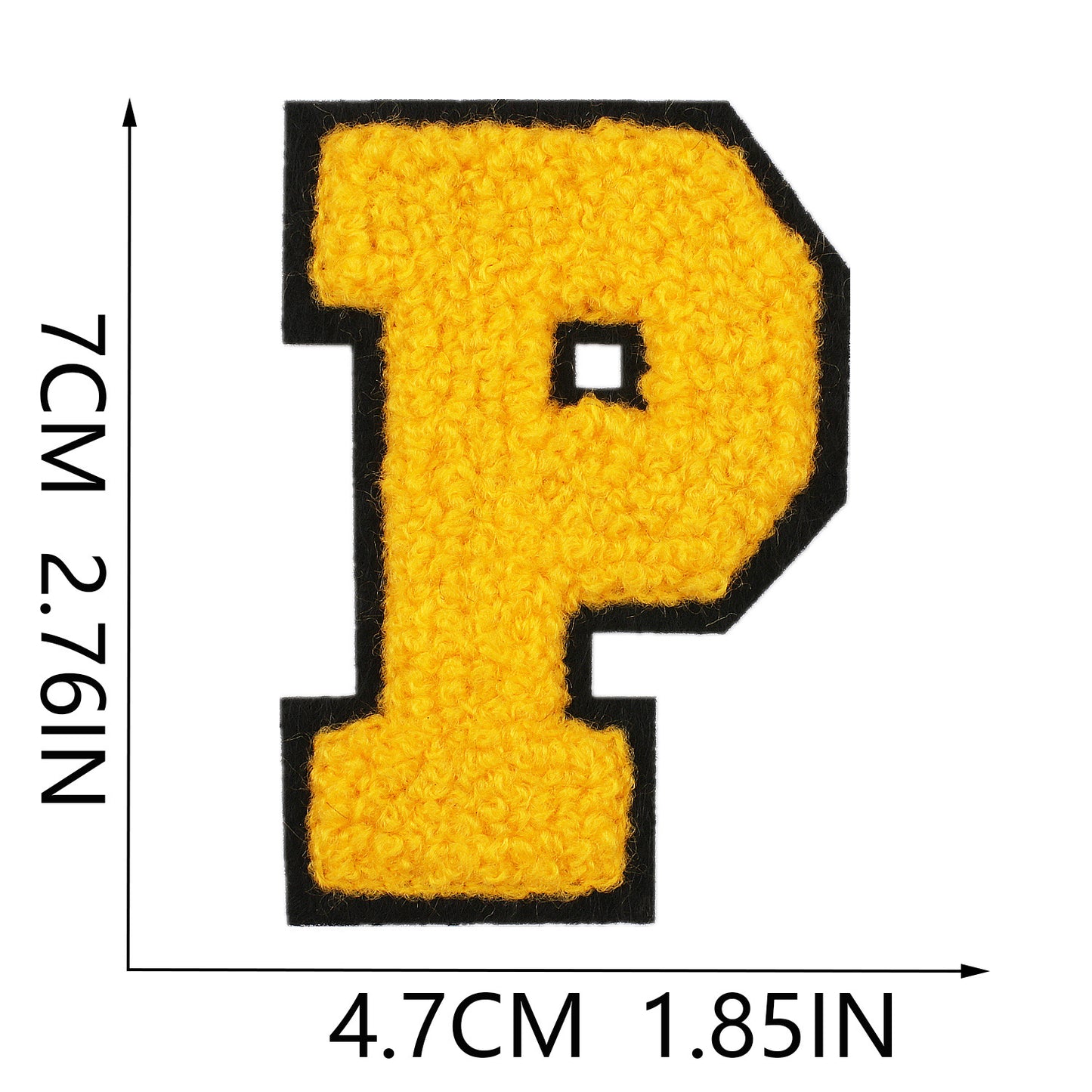 Iron-On Chenille Letter Patch – 7cm Tall, Black Base with Golden Yellow Letter