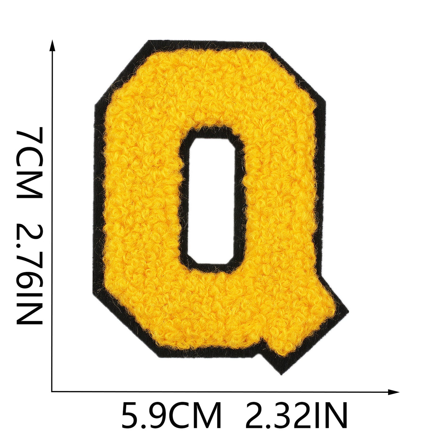 Iron-On Chenille Letter Patch – 7cm Tall, Black Base with Golden Yellow Letter