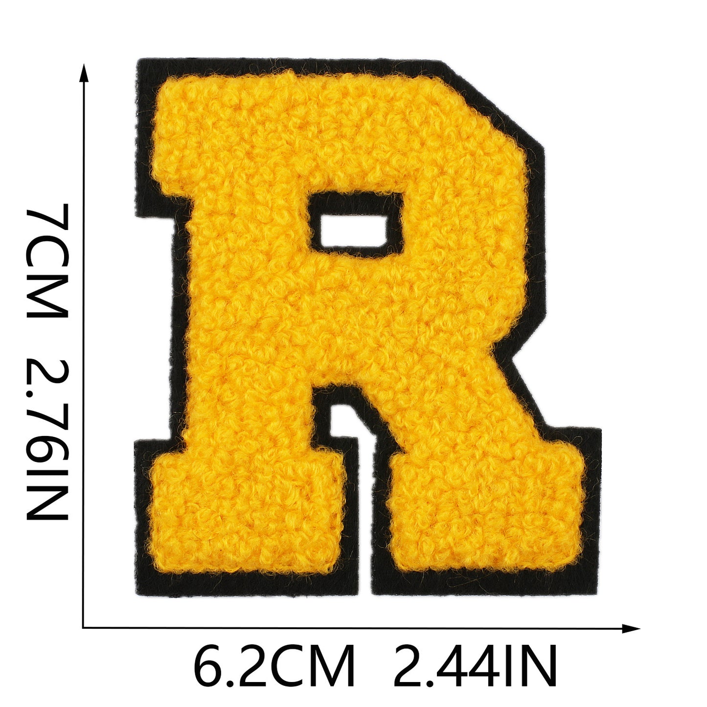 Iron-On Chenille Letter Patch – 7cm Tall, Black Base with Golden Yellow Letter