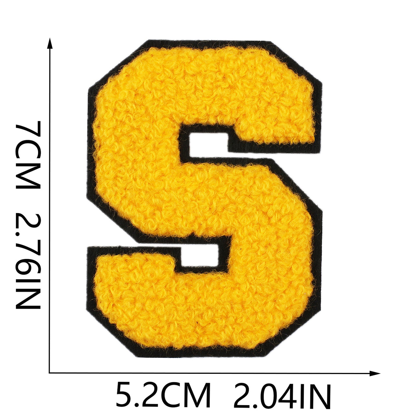 Iron-On Chenille Letter Patch – 7cm Tall, Black Base with Golden Yellow Letter