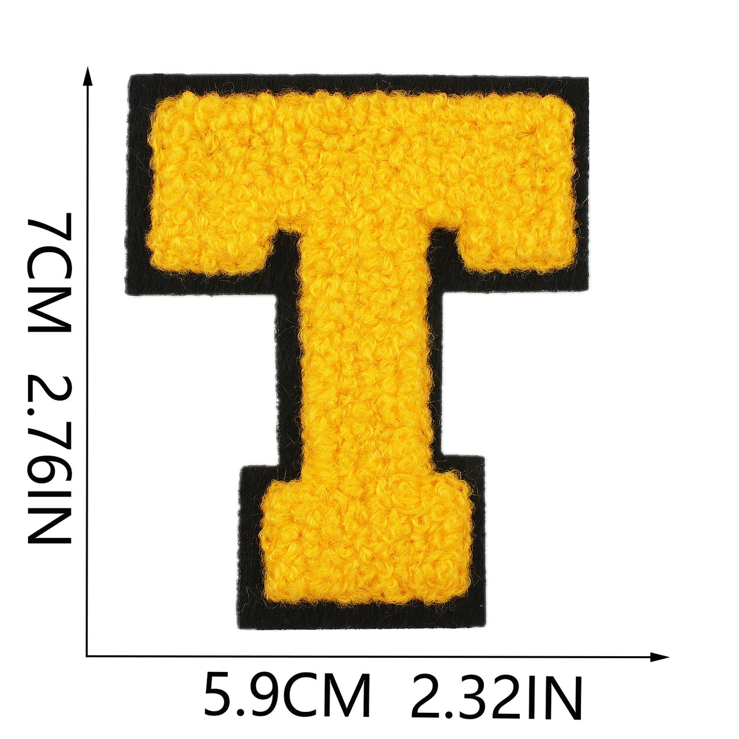 Iron-On Chenille Letter Patch – 7cm Tall, Black Base with Golden Yellow Letter