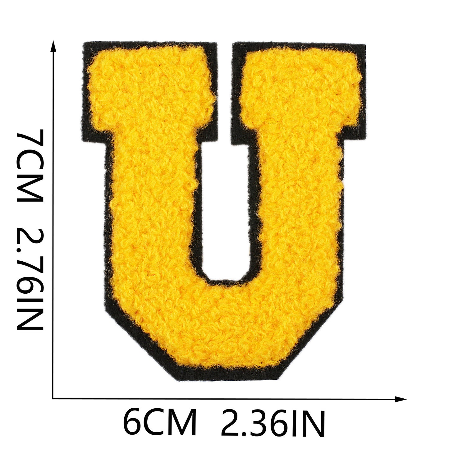 Iron-On Chenille Letter Patch – 7cm Tall, Black Base with Golden Yellow Letter