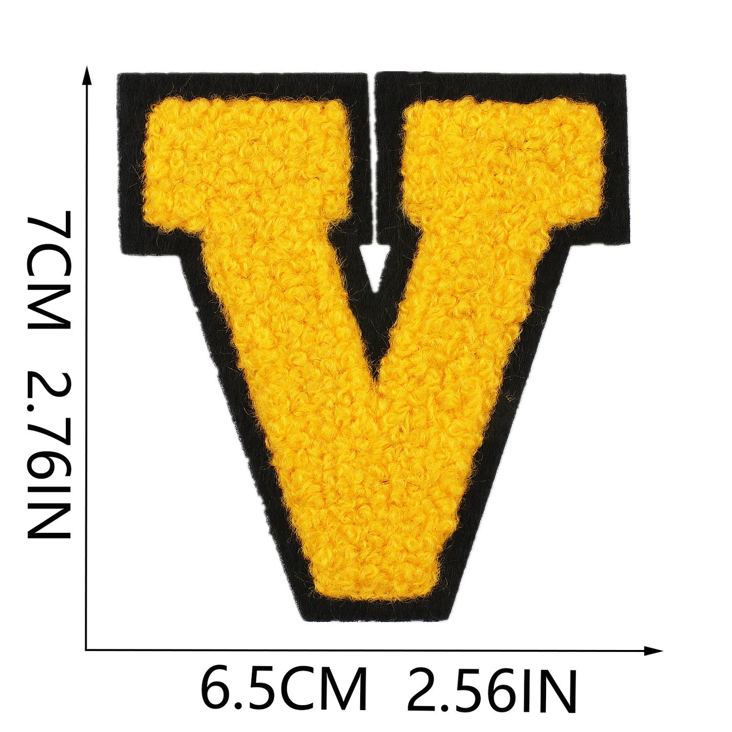 Iron-On Chenille Letter Patch – 7cm Tall, Black Base with Golden Yellow Letter