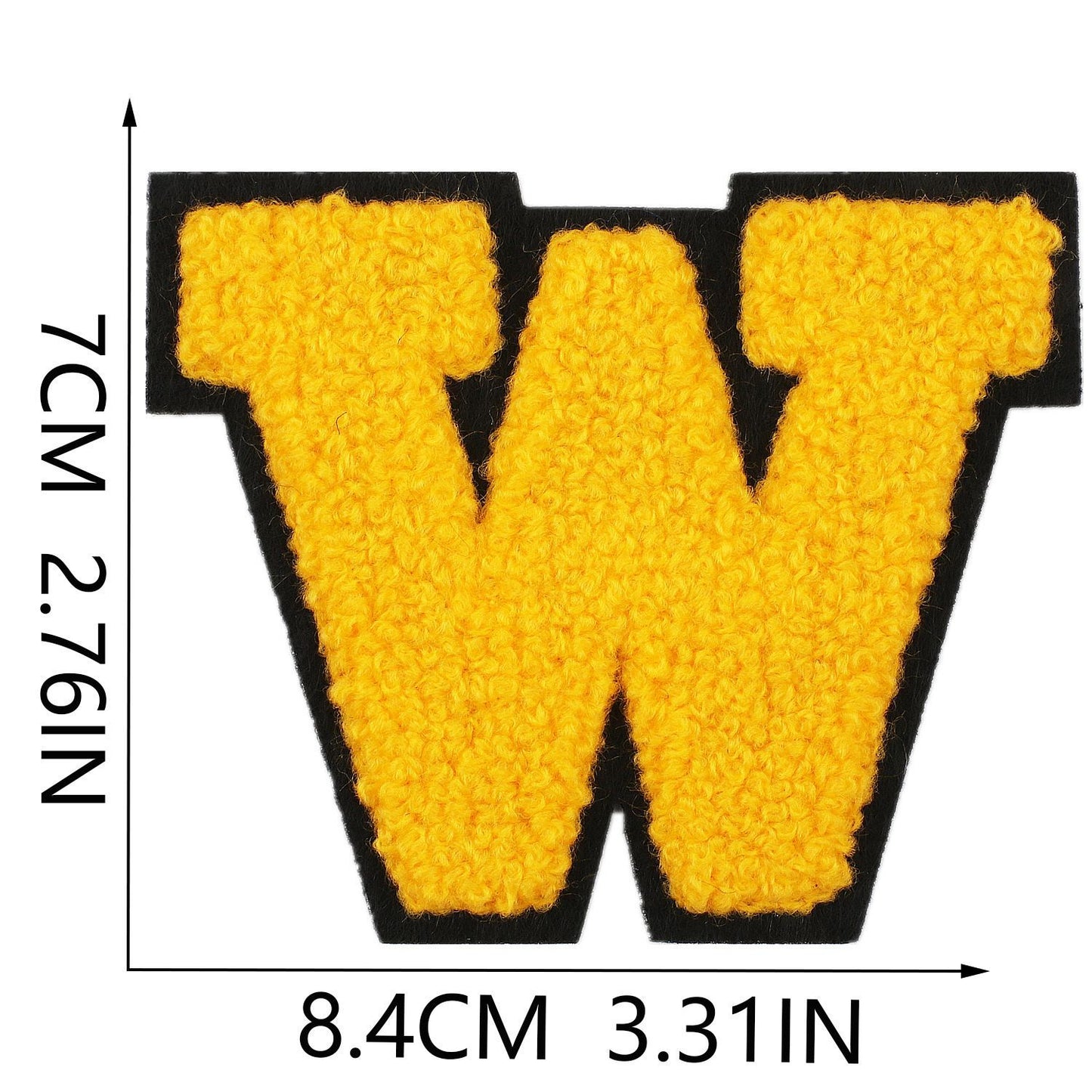 Iron-On Chenille Letter Patch – 7cm Tall, Black Base with Golden Yellow Letter
